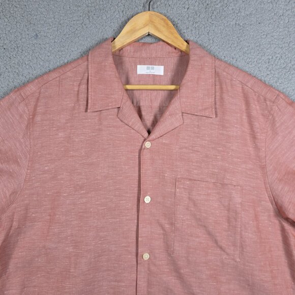 Uniqlo Shirt Mens SIze XL Dusty Pink Open Camp Collar Linen Blend Boxy Relaxed - Picture 2 of 10